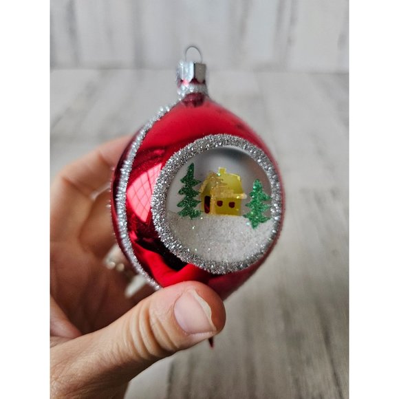 Vintage radko house cabin glitter teardrop red ornament Xmas tree - Picture 4 of 12